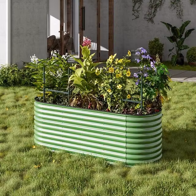 Breeins Oval Galvanised Steel Raised Flower Bed in Green