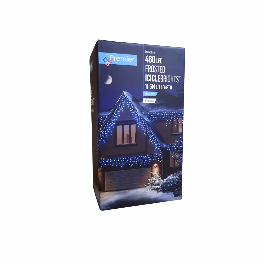 Samuel Alexander 460 LED Frosted Icicle Christmas String Lights in Blue and White, 11.5m – 3