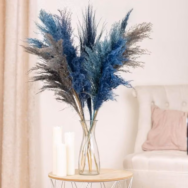 Marco Paul Set of 9 Large Artificial Blue Pampas Flowers for Boho Wedding and Party Decor