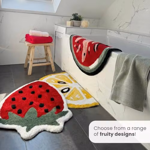 Mooky Mats Watermelon Slice Semi Circle Non Slip Bath Mat, Red and Multicolour, W: 80 cm, D: 50 cm – 5