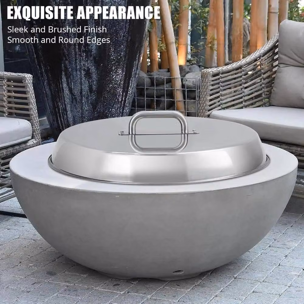 VOGREX 304 Stainless Steel Round Fire Pit Cover and Spark Screen in Metallic Silver – 2