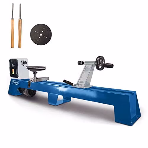 Scheppach DM1100T Benchtop Lathe Turning Machine in Blue, 400 W with 4 Speeds, M18 Thread, Max Workpiece Length 1000 mm and Diameter 350 mm