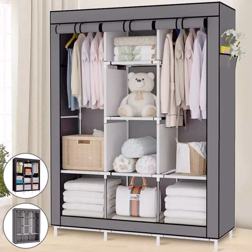 FORGEVIO Grey Fabric Canvas Wardrobe Clothes Cupboard, H 170 x W 128 x D 42.1 cm – 3
