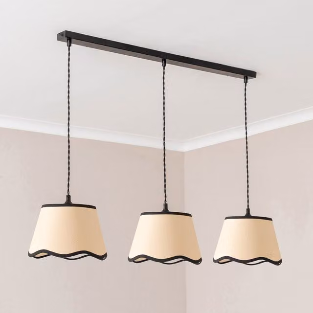ValueLights Dutton Scallop 3 Drop Bar Ceiling Pendant Light in Black