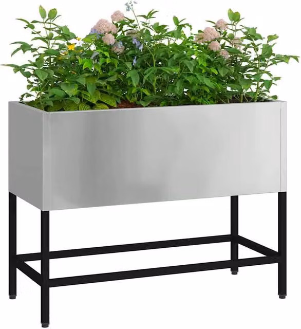 Berkfield Home Raised Garden Planter in Silver Galvanised Steel, W: 60 cm, D: 26 cm, H: 45 cm – 1