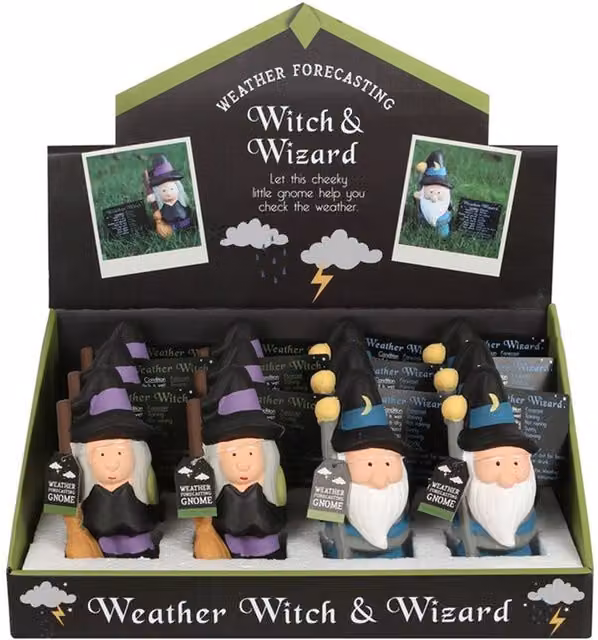 KDMK Mystical and Meteorological Weather Forecasting Witch and Wizard Tabletop Display in Black and Multicolour