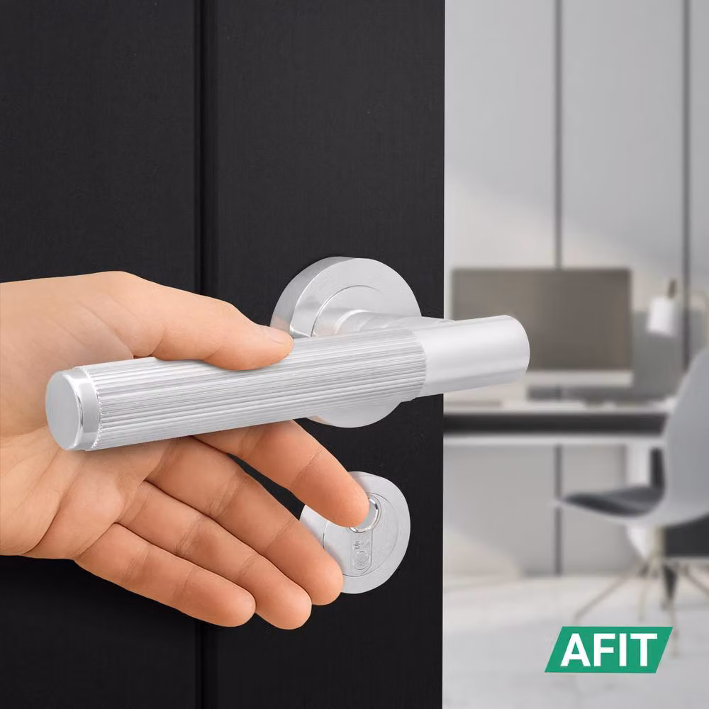 AFIT Chrome Fire Door Handle Euro Lock Thumbturn Cylinder Set with Hinges in Silver, W/D/H: 15.5 x 15.0 x 15.0 cm – 4