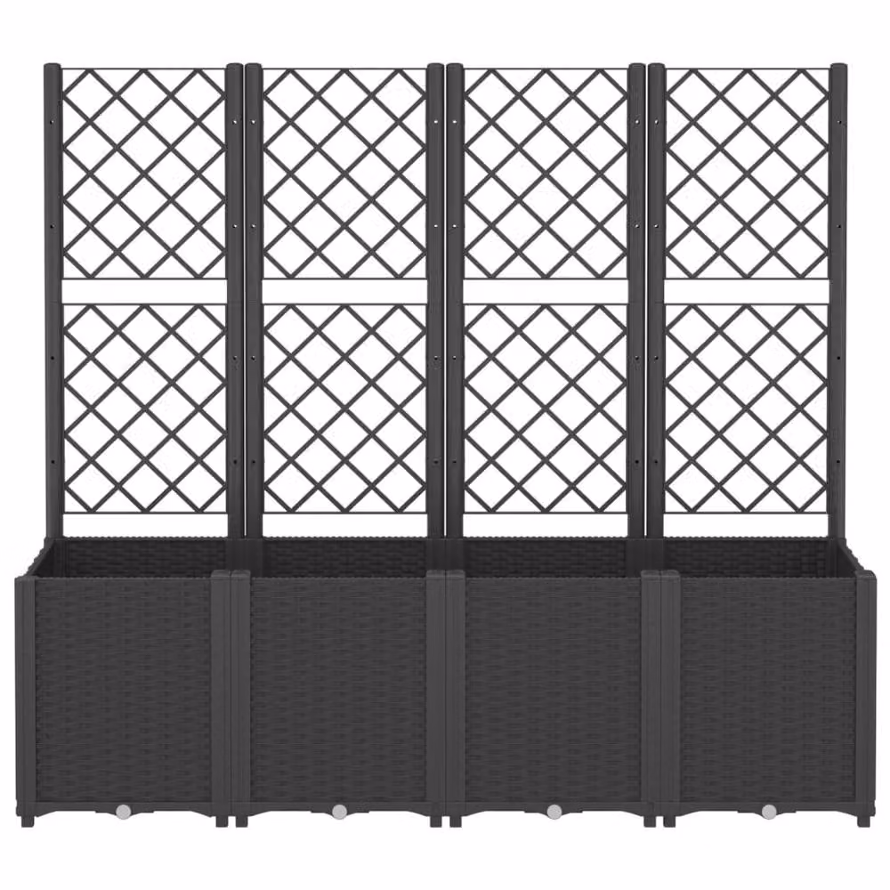 Berkfield Home Garden Planter with Trellis in Black, W/D/H: 160 x 40 x 140 cm – 3