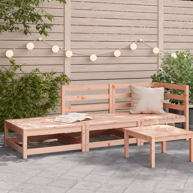 Berkfield Home 2-Seater Douglas Solid Wood Garden Sofa with Matching Footstool in Brown