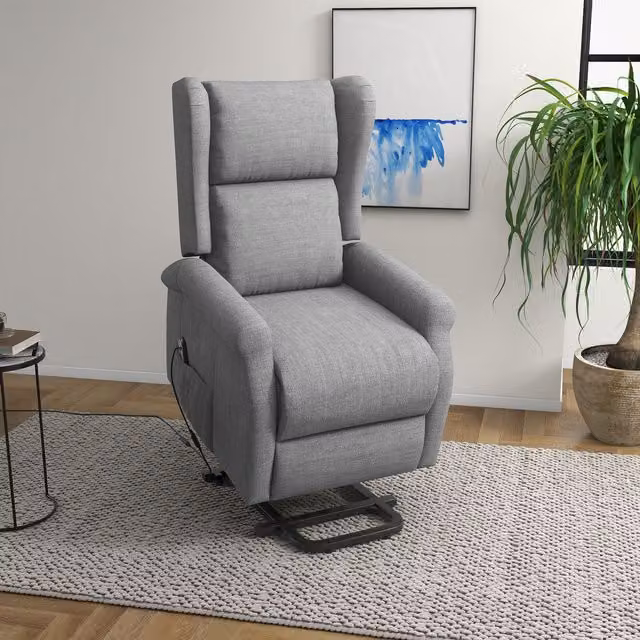 HOMCOM Grey Fabric TV Chair with Powered Lift Assist and Metal Frame