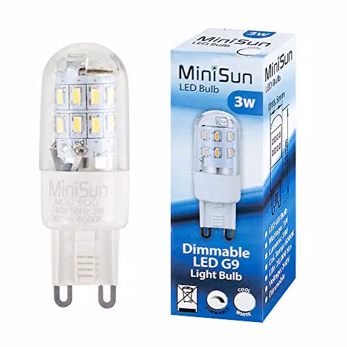 MiniSun Pack of 10 Dimmable G9 LED Light Bulbs, 3W, 280 Lumens, 6000K Cool White