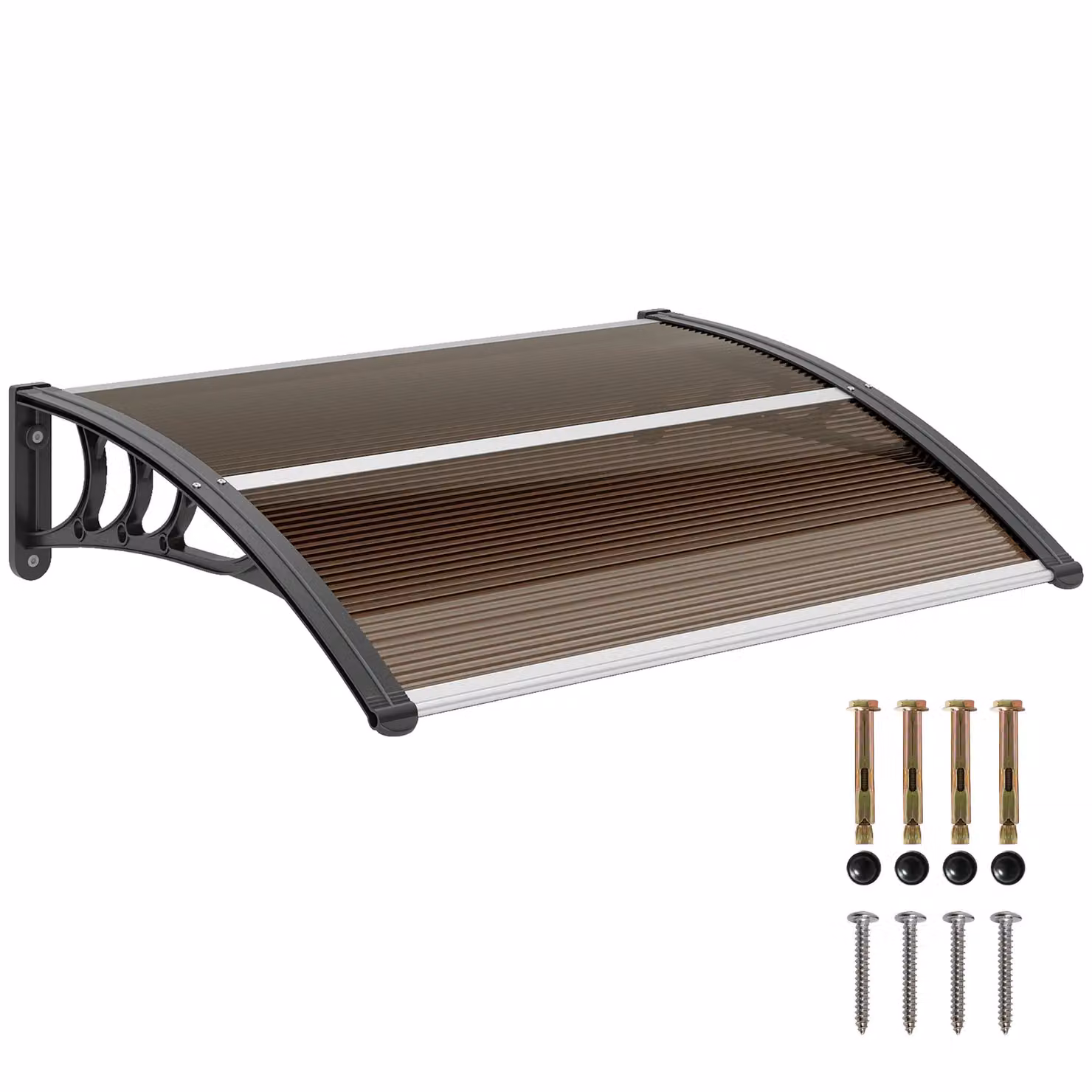 OUTSUNNY Brown Outdoor Window and Door Canopy Fixed Awning with UV Protection, W: 100 cm – 2