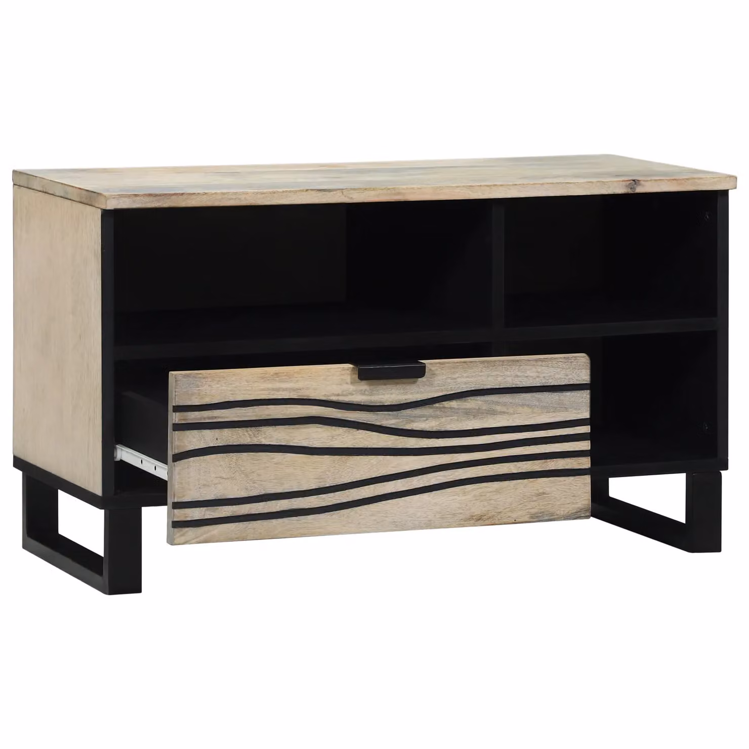 Berkfield Home Media Storage Cabinet with Drawer and Shelf in White and Black Mango Wood and Metal – 2