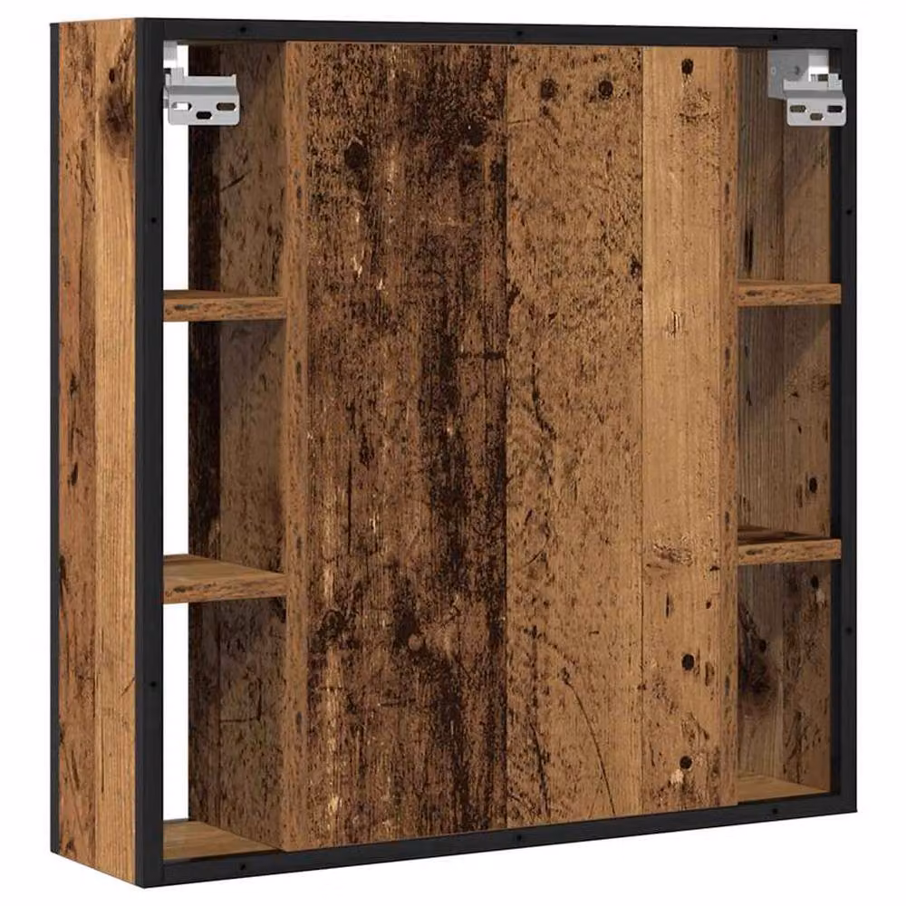 Berkfield Home Rustic Old Wood Bathroom Mirror Cabinet, Brown, W: 60 cm, H: 60 cm, D: 16 cm – 6