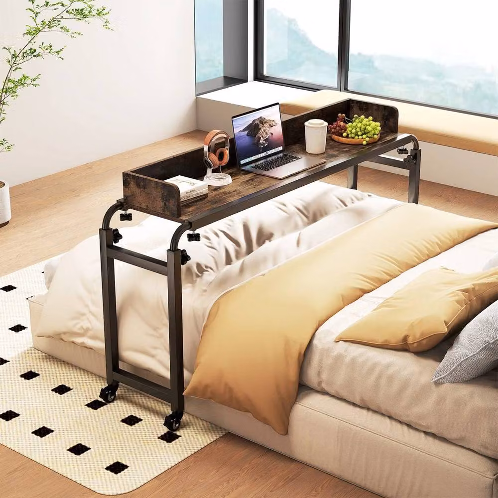 KORVIXA Height Adjustable Mobile Overbed Desk in Brown – 4