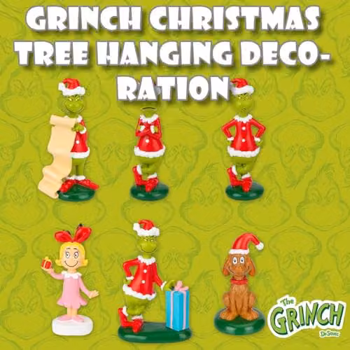 VFM e-Store Grinch Christmas Tree Hanging 3D Animal Decorations, Multicolour, 6 Pack, H: 8 cm x W: 3 cm – 3