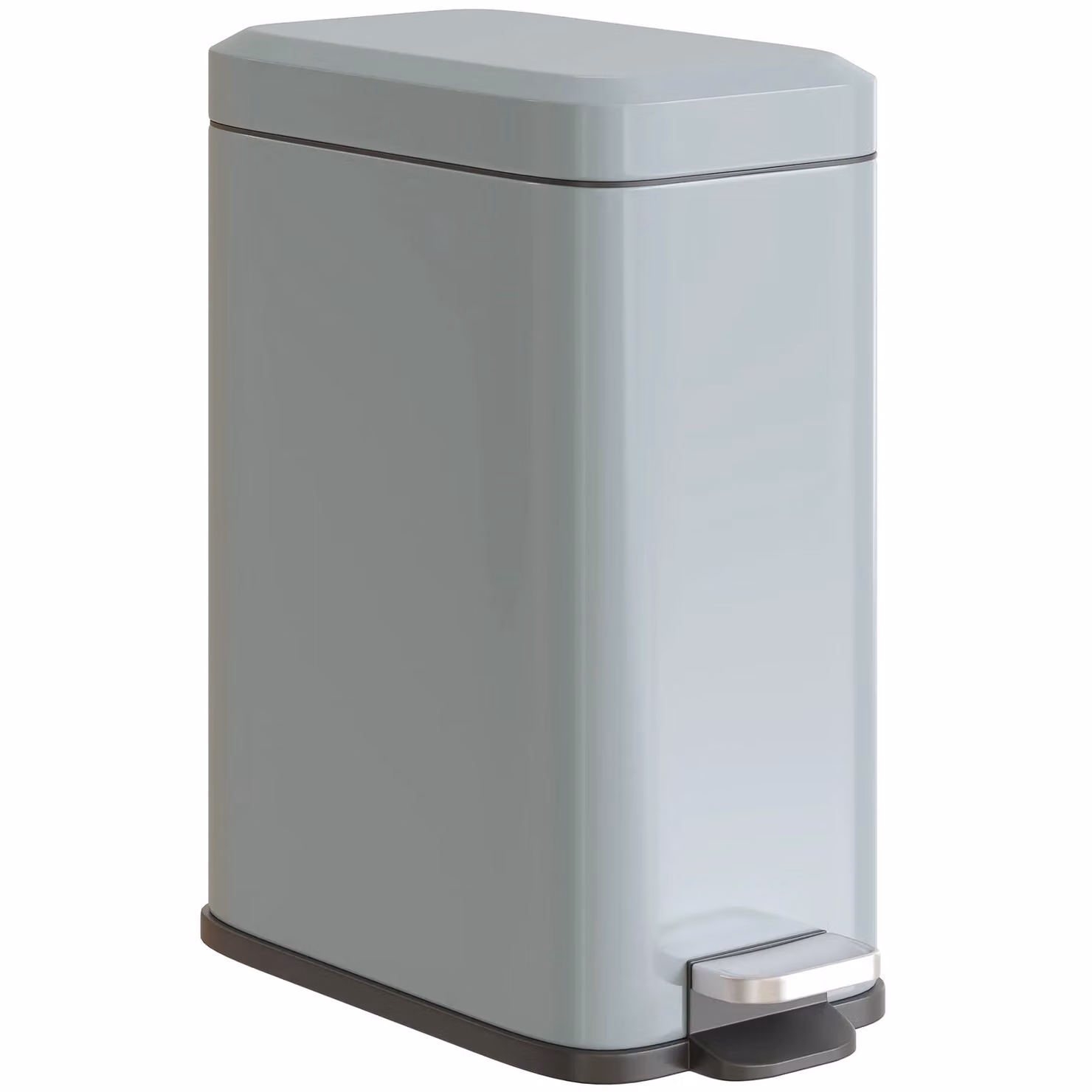 HOMCOM 5L Rectangle Compact Steel Pedal Bin with Quiet-Close Lid and Removable Inner Bucket in Grey – 2