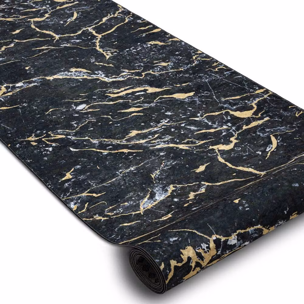 RugsX Lotus Anti-Slip Runner in Black, Stone Look, W: 60 cm, L: 320 cm – 2