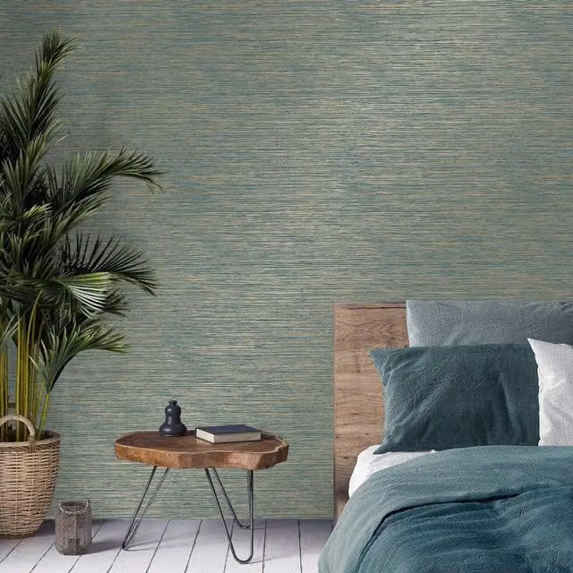 Crown Green Abstract Textured Textile Wallpaper