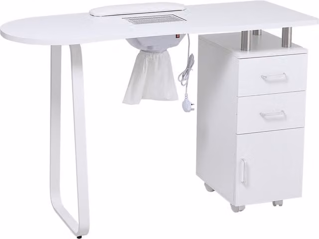 Livingandhome Modern White Glossy Wooden Nail Station with Dust Collector