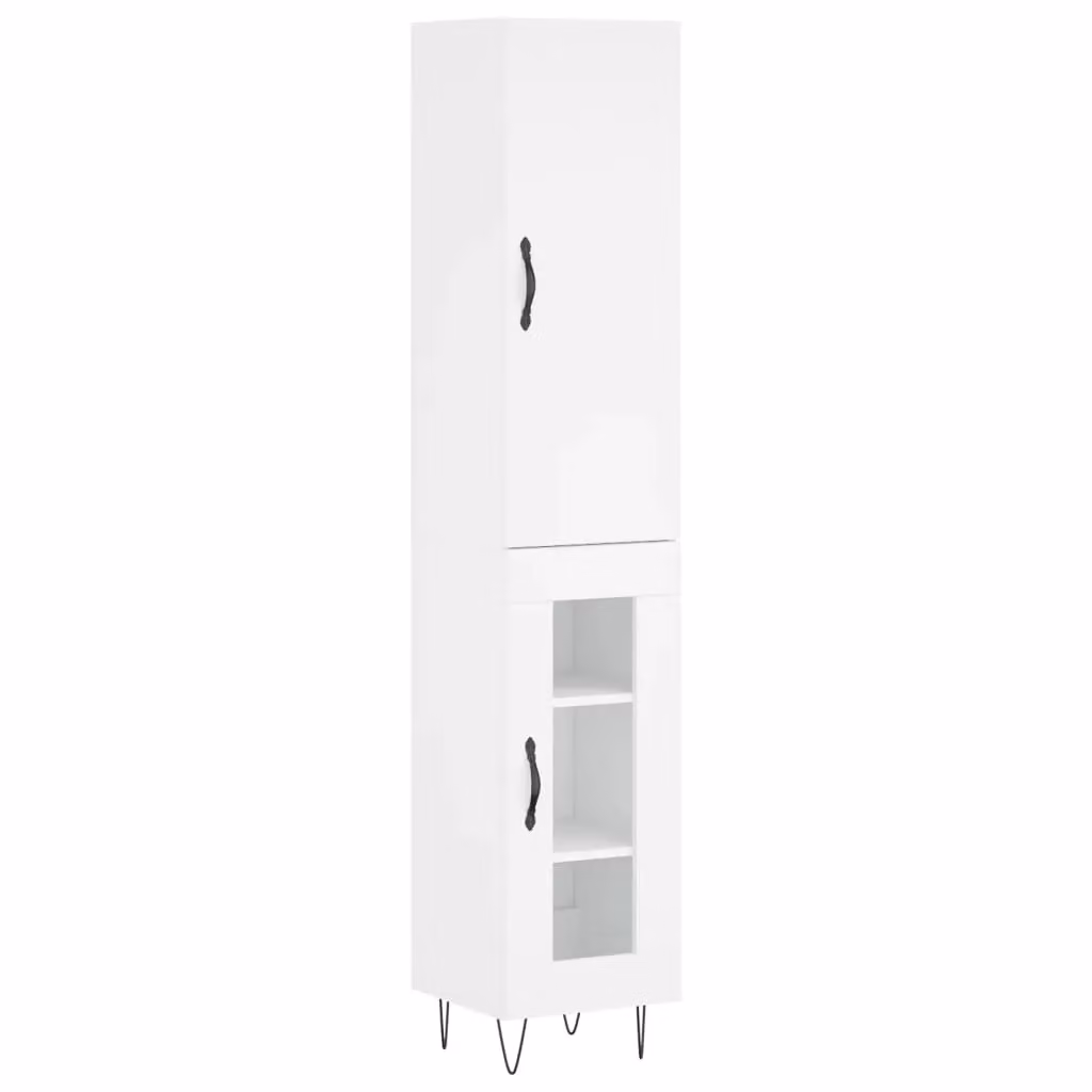 Berkfield Home White Modern Highboard with Hinged Doors and Internal Shelves, W/D/H: 34.5 x 34 x 180 cm – 2