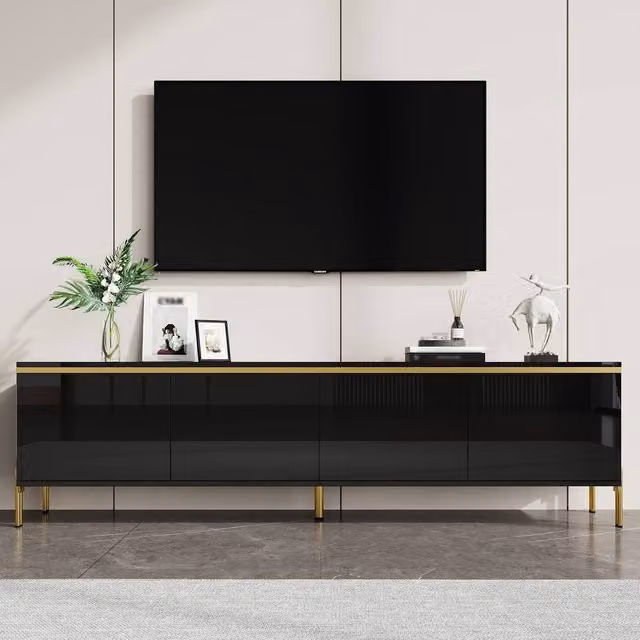 Matteo Modern High-Gloss TV Stand with Media Compartments in Black and Gold