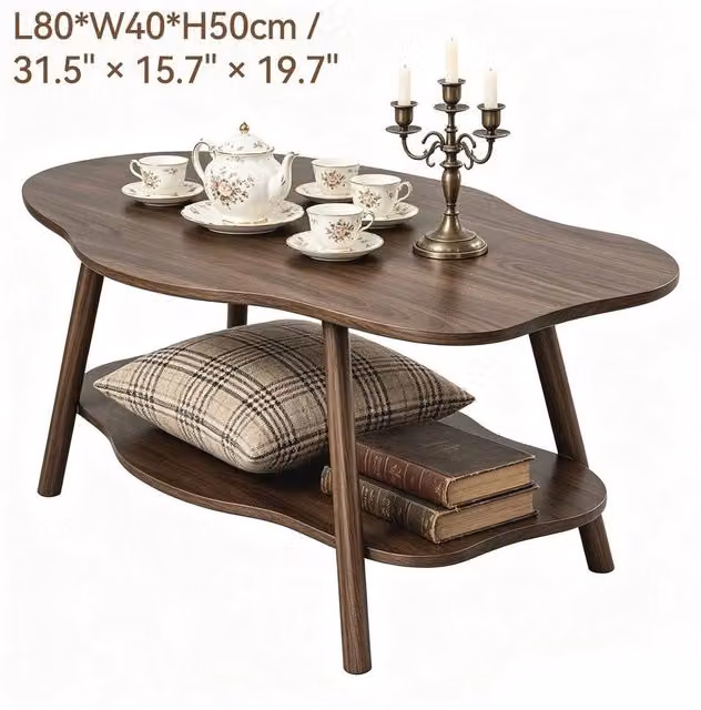 VOGREX Modern 2-Tier Rectangular Coffee Table with Shelf in Brown, W/D/H: 120 x 40 x 40 cm – 1