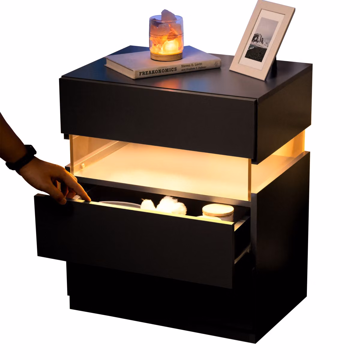 Aosom Black LED Bedside Table with 3 Storage Drawers and Multi-Colour RGB Light, W: 37.5 cm, D: 50 cm, H: 60 cm – 7