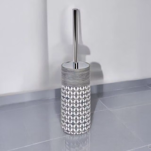 Showerdrape Ravello Geo Floral Grey and White Freestanding Toilet Brush and Holder