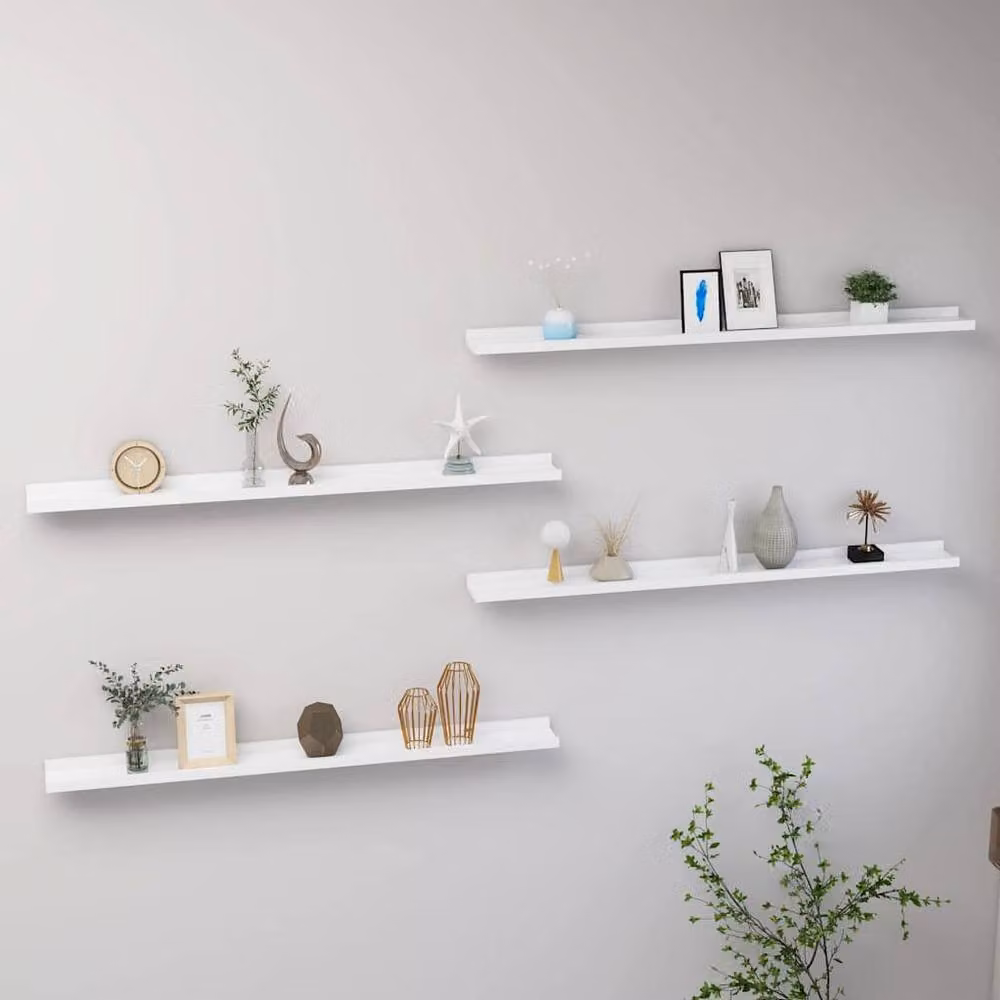 Berkfield Home Wall Mounted Shelves, 4 Piece Set, White, W: 100 cm, D: 9 cm, H: 3 cm – 2