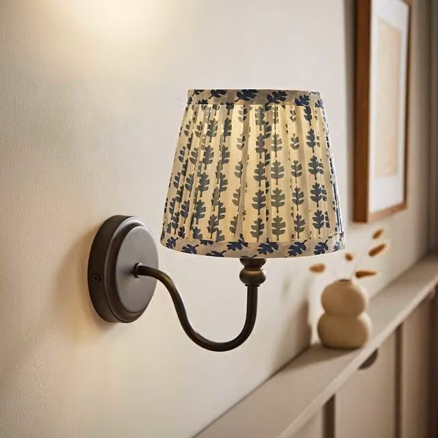 ValueLights Binky Rechargeable Modern Wall Light with Green Floral Fabric Shade and Remote Control in Black
