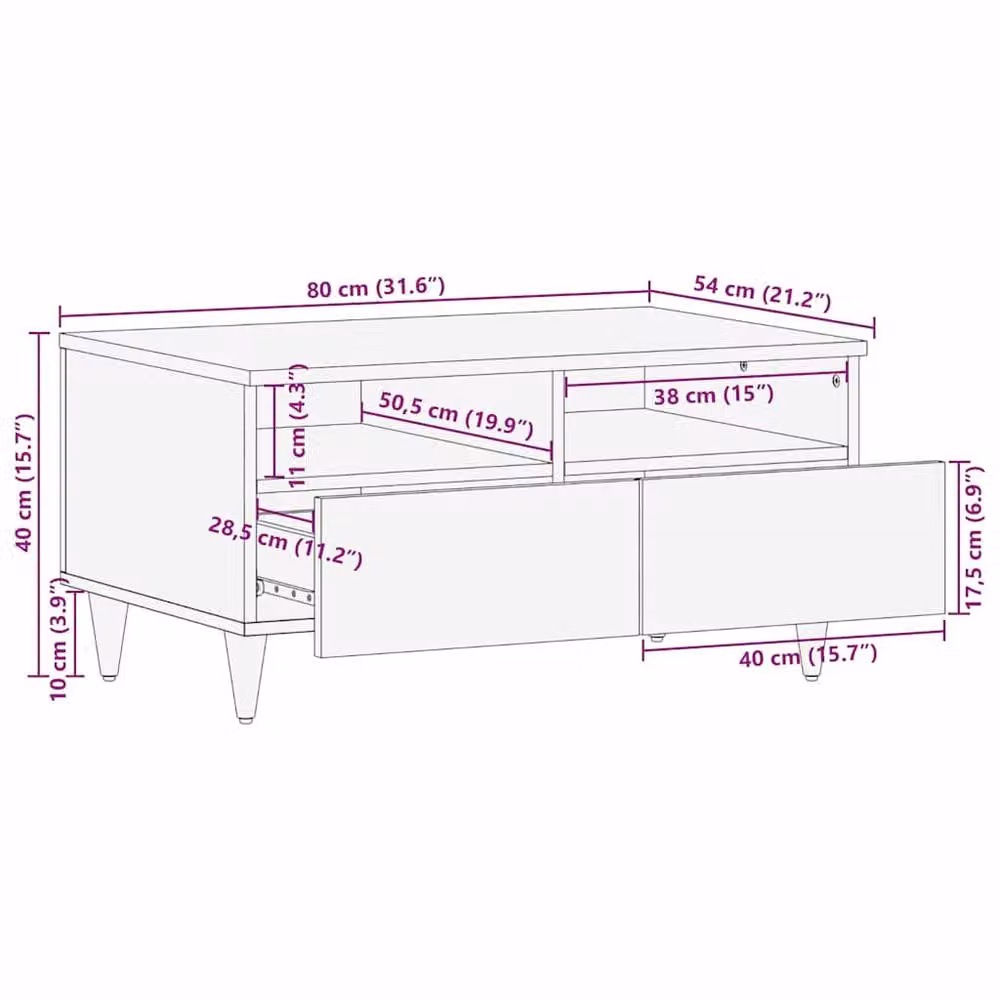 Berkfield Home Mango Wood Coffee Table, Brown, W: 80 cm, D: 54 cm, H: 40 cm – 6