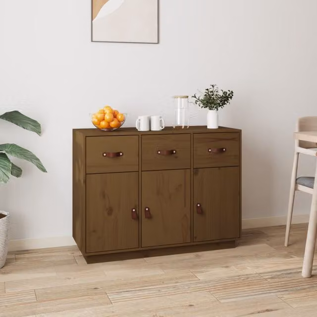 Berkfield Home Rustic Solid Wood Pine Sideboard in Honey Brown, W/D/H: 100 x 40 x 75 cm