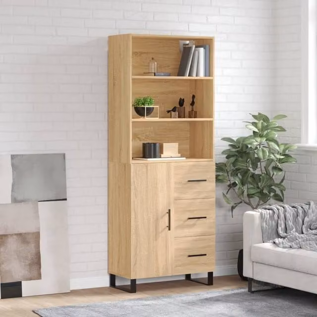 Berkfield Home Sonoma Oak Highboard in Brown, W/D/H: 69.5 x 34 x 180 cm