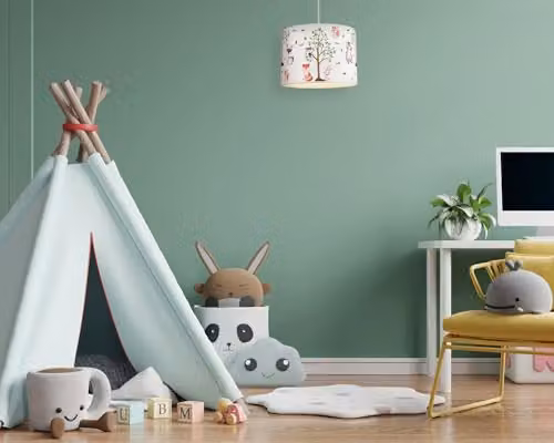 Happy Homewares Round Fabric Lamp Shade in Multicolour with Woodland Animals Design, Diameter: 25 cm – 2