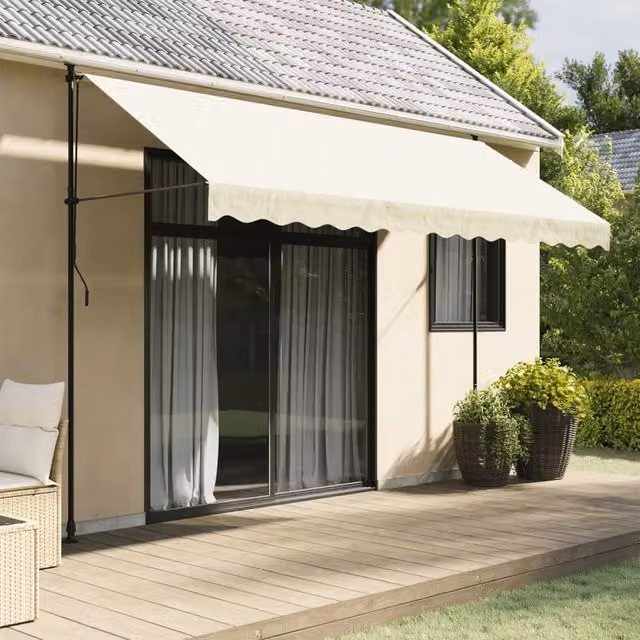 Berkfield Home Retractable Folding Arm Awning in Cream with Steel Frame, W: 350 cm, D: 150 cm