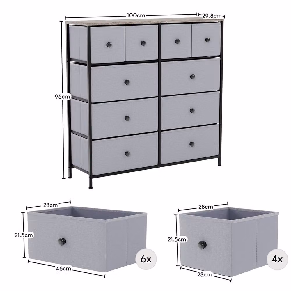 PAWNORA Modern 10 Drawer Fabric Chest of Drawers in Grey – 2