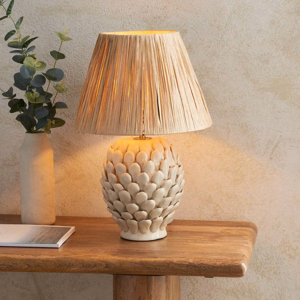 Netlighting Layered Leaf Ivory Table Lamp with Beige Raffia Shade and Gold/Brass Details – 2