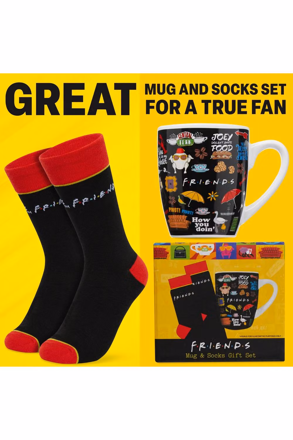 Get Trend Friends Mug and Calf Socks Set in Black, 315ml Ceramic Tea and Coffee Mug – 6