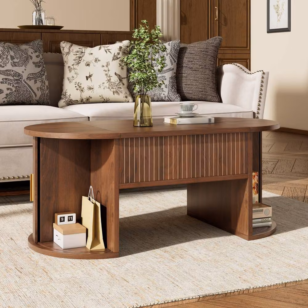 Matteo Walnut Height-Adjustable Oval Coffee Table in Brown – 4