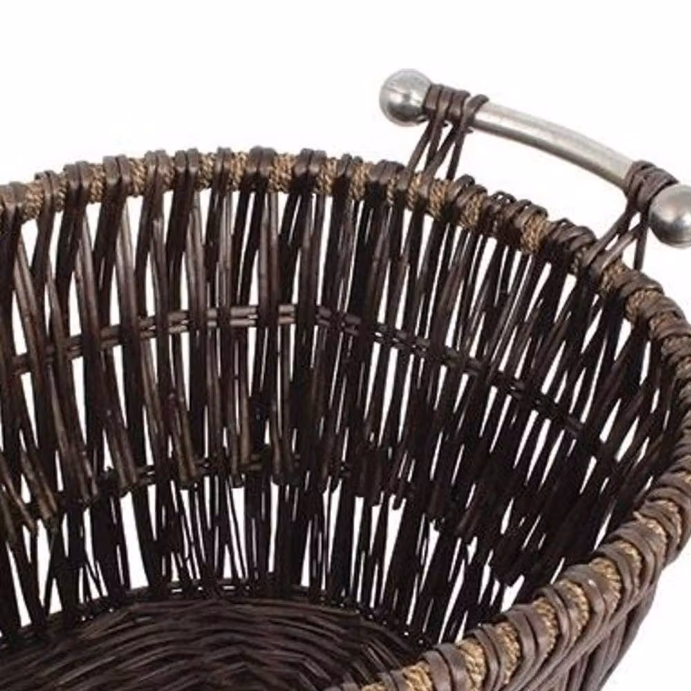 JVL Oblong Willow Rattan Basket in Brown with Silver Handles W: 55 cm, D: 44 cm, H: 44 cm – 2