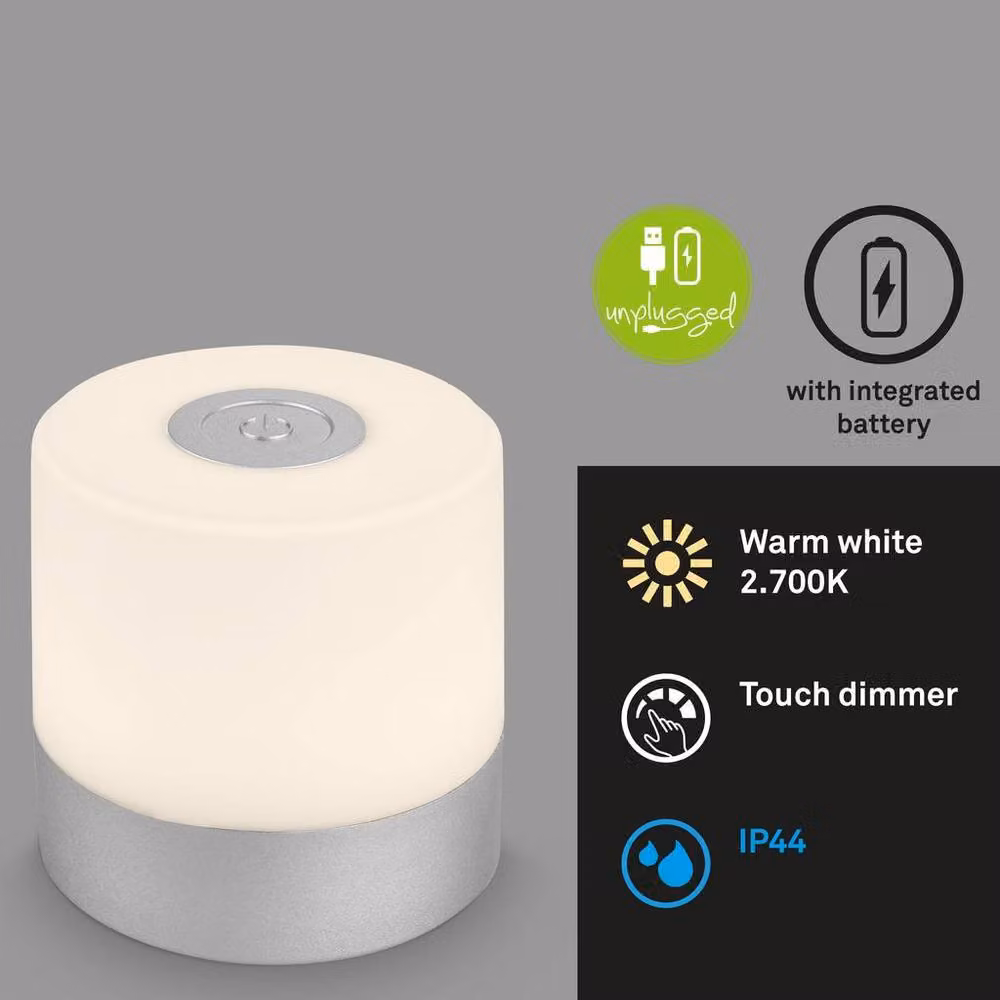 Briloner Mini Rechargeable LED Table Lamp in Chrome with Dimmer and IP44 Rating – 3