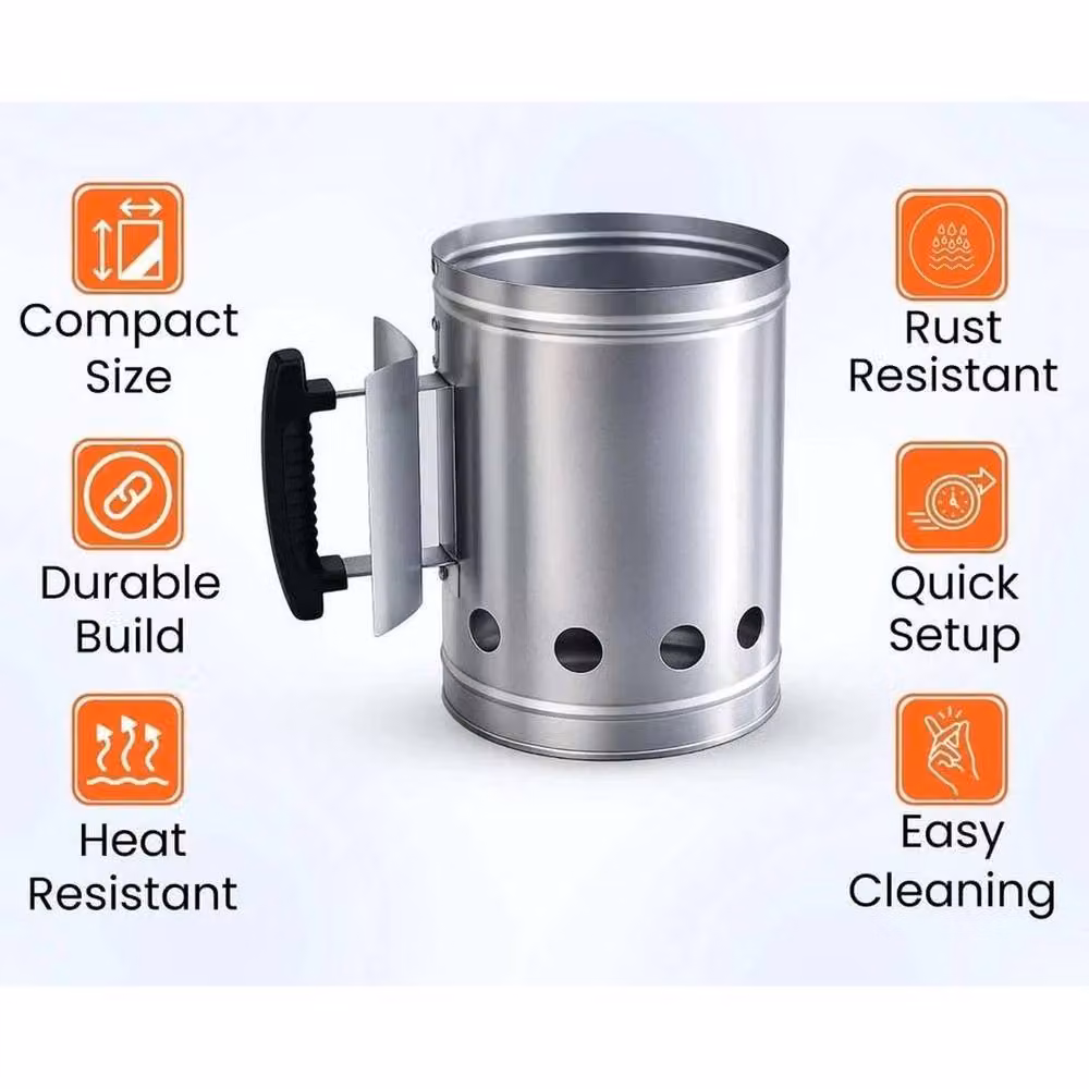 SPETLEK Silver Charcoal Fire Bowl Chimney Starter for BBQ Grills – 2
