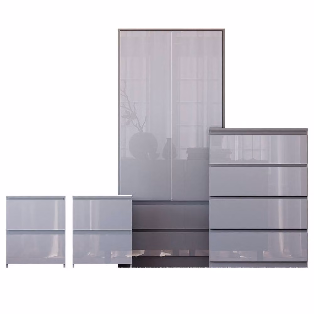 HD Designs Vida Designs Glinton 4 Piece Grey Glossy Bedroom Set – 2