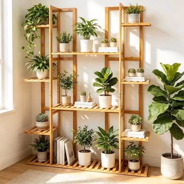 EONLION 9-Tier Bamboo Plant Stand and Utility Display Shelf, Brown, W/D/H: 89.0 x 19.5 x 123.0 cm – 1