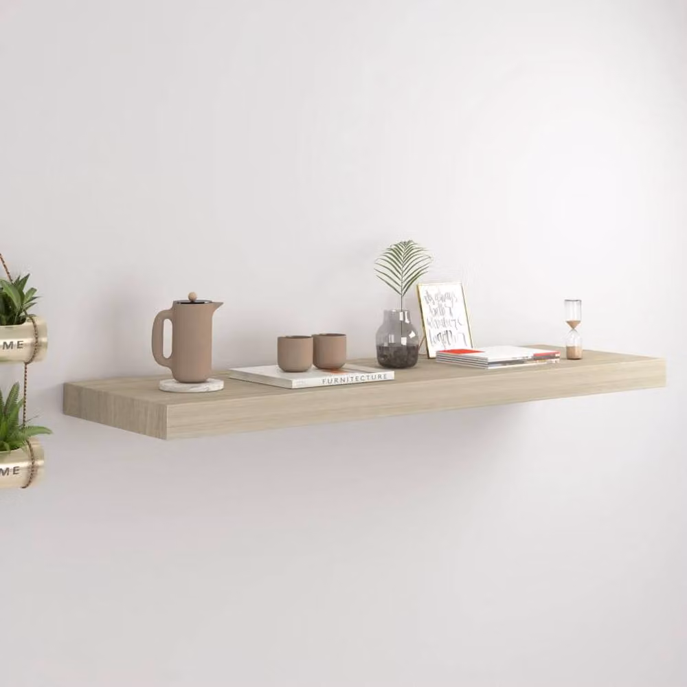Berkfield Home Floating Wall Shelf in Light Oak, W: 80 cm, D: 23.5 cm, H: 3.8 cm – 2