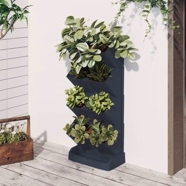 Berkfield Home 4-Piece Vertical Garden Planter Set in Anthracite and Black Polypropylene