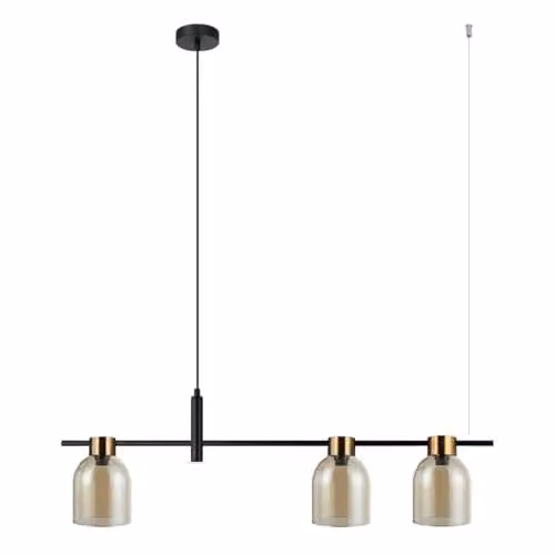 Italux Servio Modern Bar Pendant Ceiling Light in Black with Transparent Glass E14
