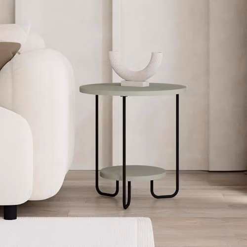 FWStyle Corro Round Side Table in Ash Green and Black, Modern Industrial Accent Table with Dual-Level Storage, W/D/H: 40 x 40 x 45 cm – 3