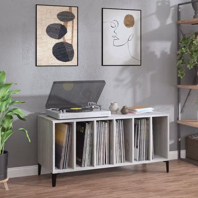 Berkfield Home Industrial Record Cabinet in Grey Sonoma, W/D/H: 100 x 38 x 48 cm